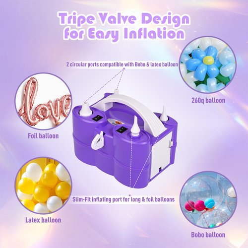 NuLink Balloon Pump 3-in-1 Electric Air Pump Dual Nozzle Blower for 260q Foil Latex Mylar Balloon Floats Mattress Compression Bag