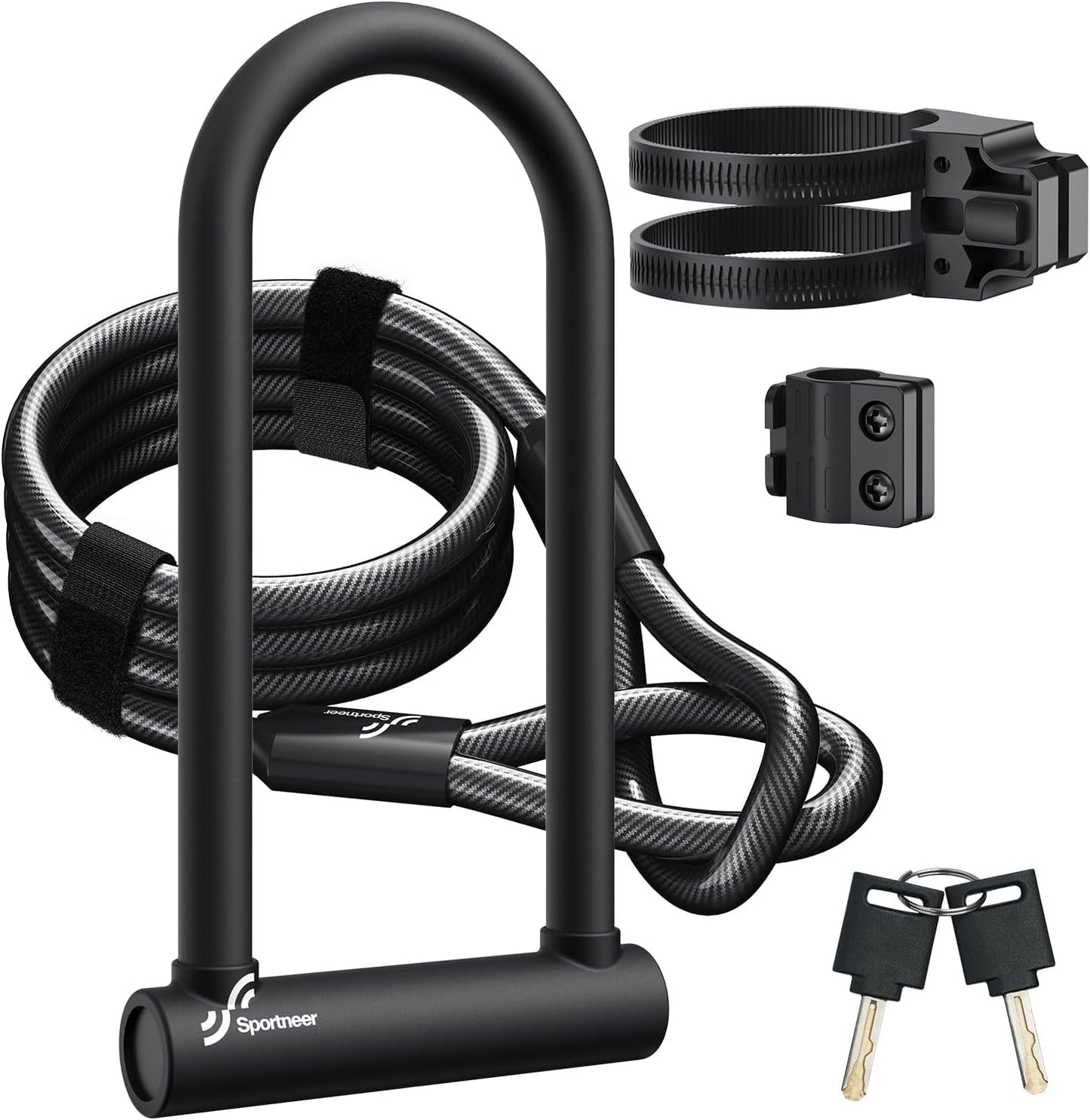 Sportneer Heavy Duty Bike U Lock - 18mm Shackle with 6ft Security Cable & Mounting Bracket | 11.5''x6.25''
