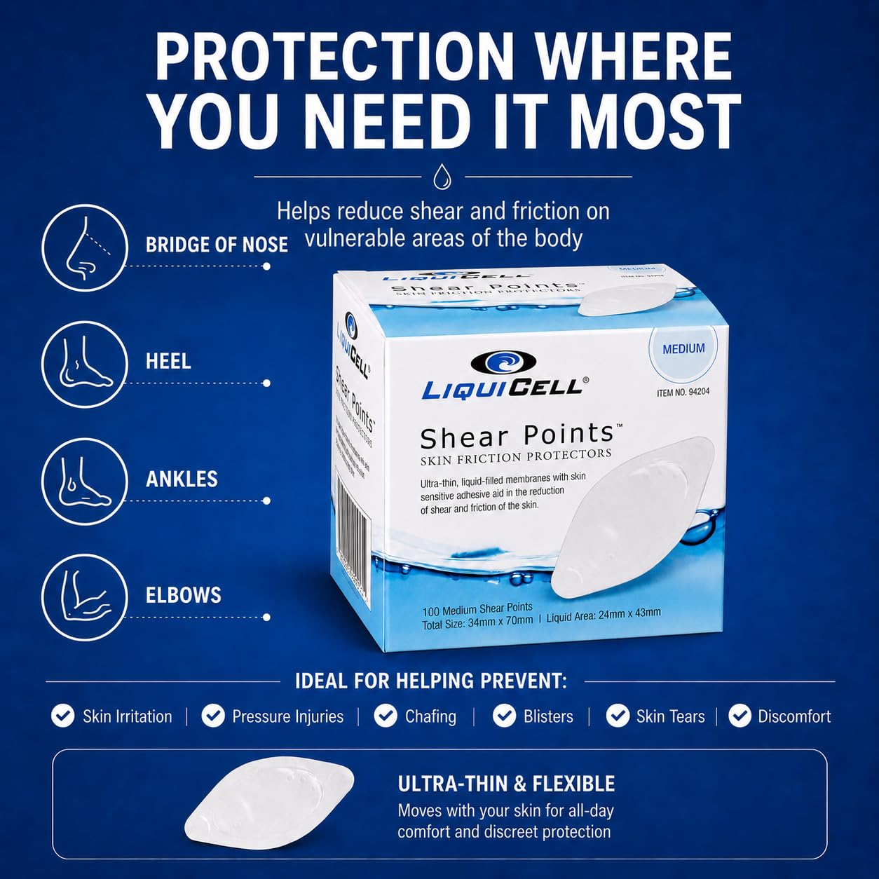 LiquiCell Shear Point Bandages, CPAP Nasal Pads, Box, 100 Bandages, Medium