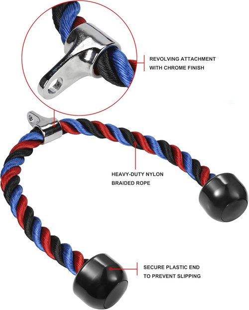 Deluxe Tricep Rope - 31.5 Inch Gym Cable Attachment for Easy Grip & Non-Slip LAT Pulldown Workouts