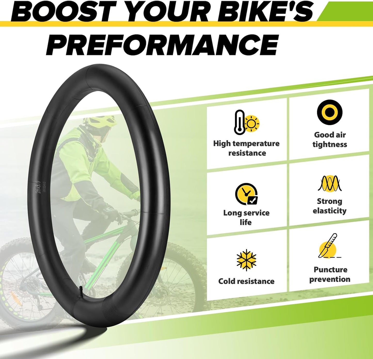 Skiennix Fat Bike Tubes - Premium Butyl Rubber with AV 32mm Schrader Valve | 20" & 26" Sizes, 1/2/4 Pack