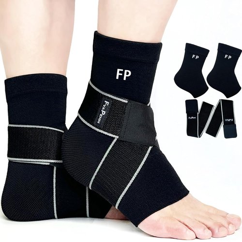 Copper Ankle Brace by Skiennix | 2-Pack Compression Sleeves for Sprains & Plantar Fasciitis - Black, Large