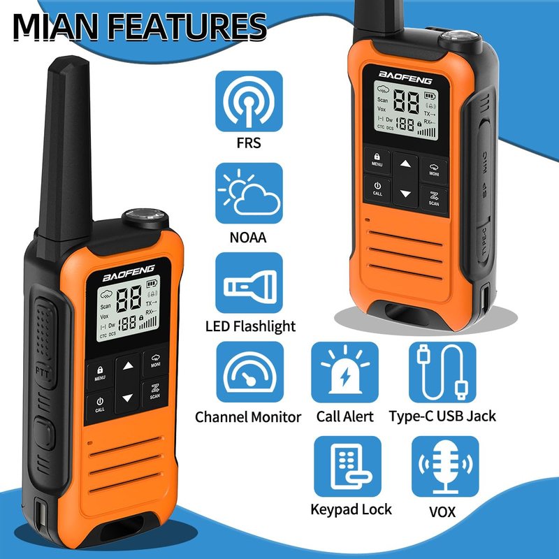 Walkie Talkies Long Range for Adults, Walkie Talkie Rechargeable Baofeng F22 FRS Radio Walky Talky Family Walkie-Talkie with 1400 mAh Battery NOAA USB-C Charger for Camping Hunting (2 Pack)