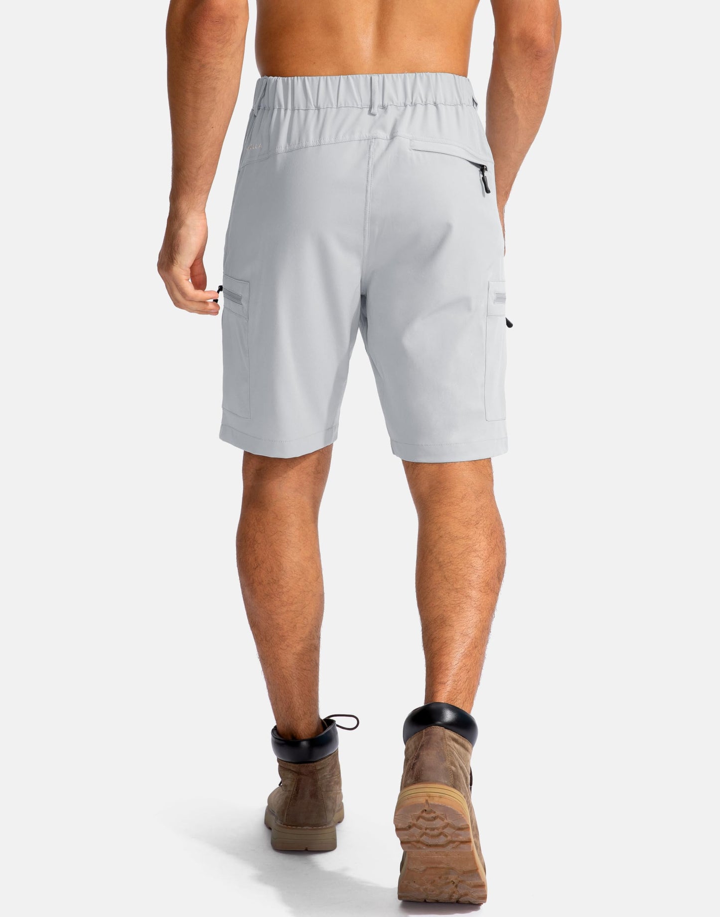Pudolla Men's Hiking Cargo Shorts 9" Lightweight Outdoor Work Shorts for Men Travel Golf Camping Casual with 5 Zipper Pockets(Bright Grey Small)