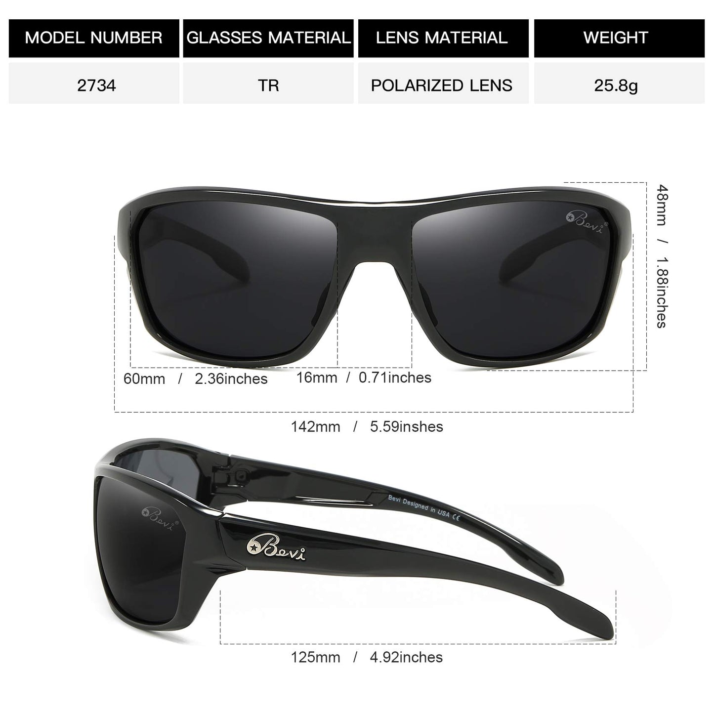 Bevi Polarized Sports Sunglasses for Women and Men Driving Shades Cycling Running UV Protection 2734C1