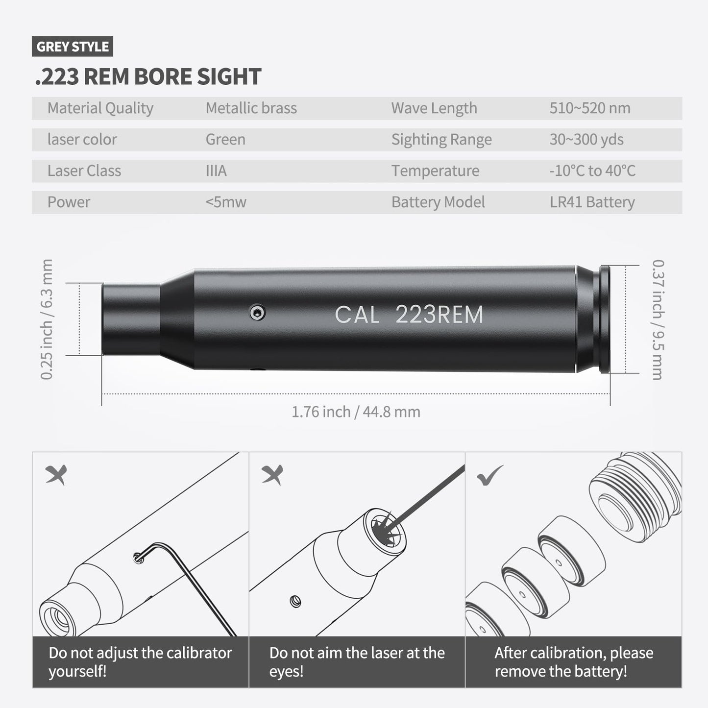 Feyachi Green Laser Bore Sight 223 5.56mm Bore Sight Laser Boresighter with 3 Sets of Batteries Bore Sighting Laser for Rifle