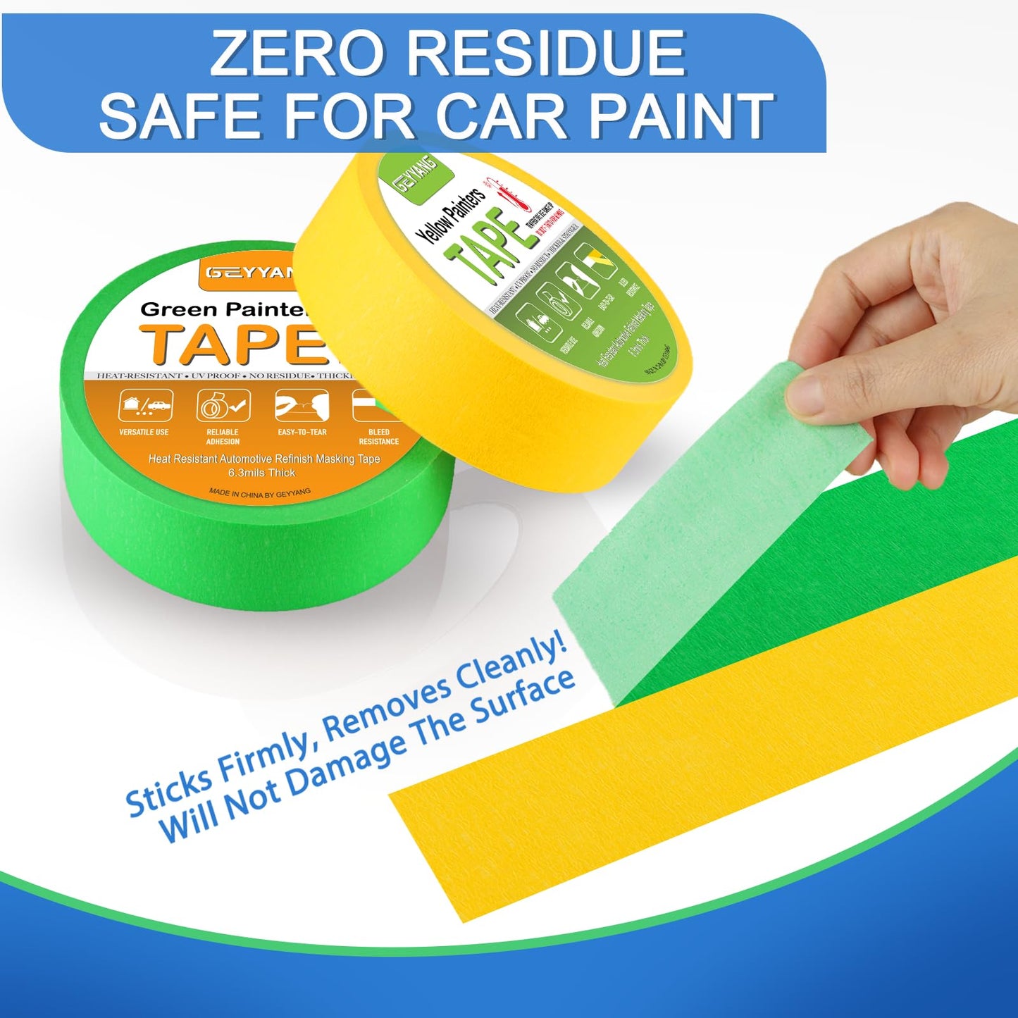 G GEYYANG Yellow Painters Tape, Automotive Masking Tape - Yellow Masking Tape for Walls Painting, DIY Crafting, Labeling, Art, Car - 1 Inch x 55 Yards x 5 Rolls