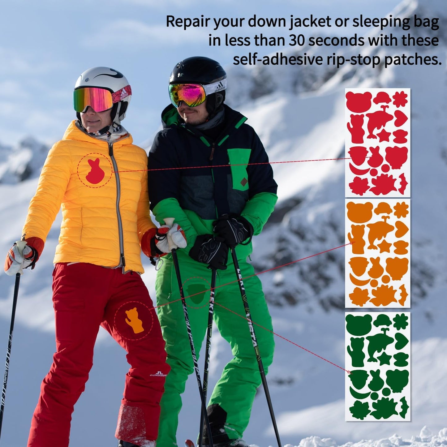 OSDAMCHEN Down Jacket Repair Patch Kit - Pre-Cut Self-Adhesive Waterproof Nylon Patches for Puffer Jackets & Gear