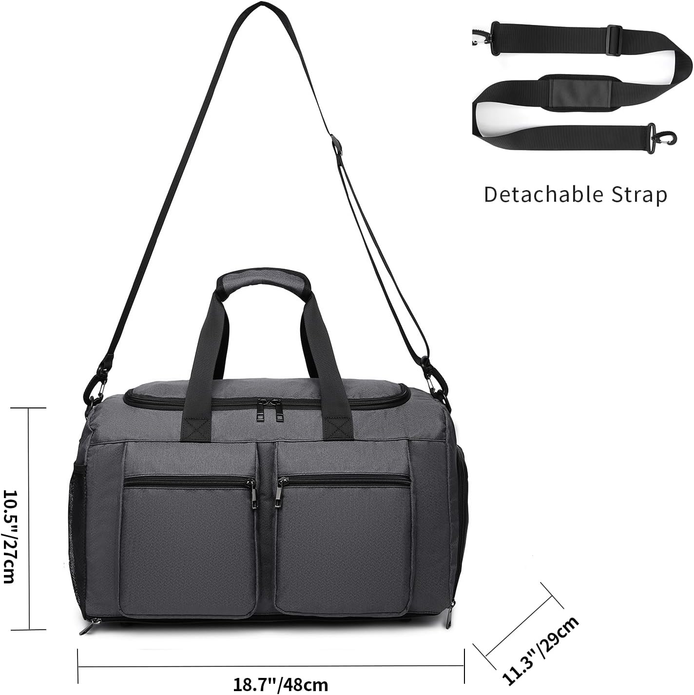 Seyfocnia Gym Weekender Bag - Travel Duffel with Wet Pocket & Shoe Compartment | Black