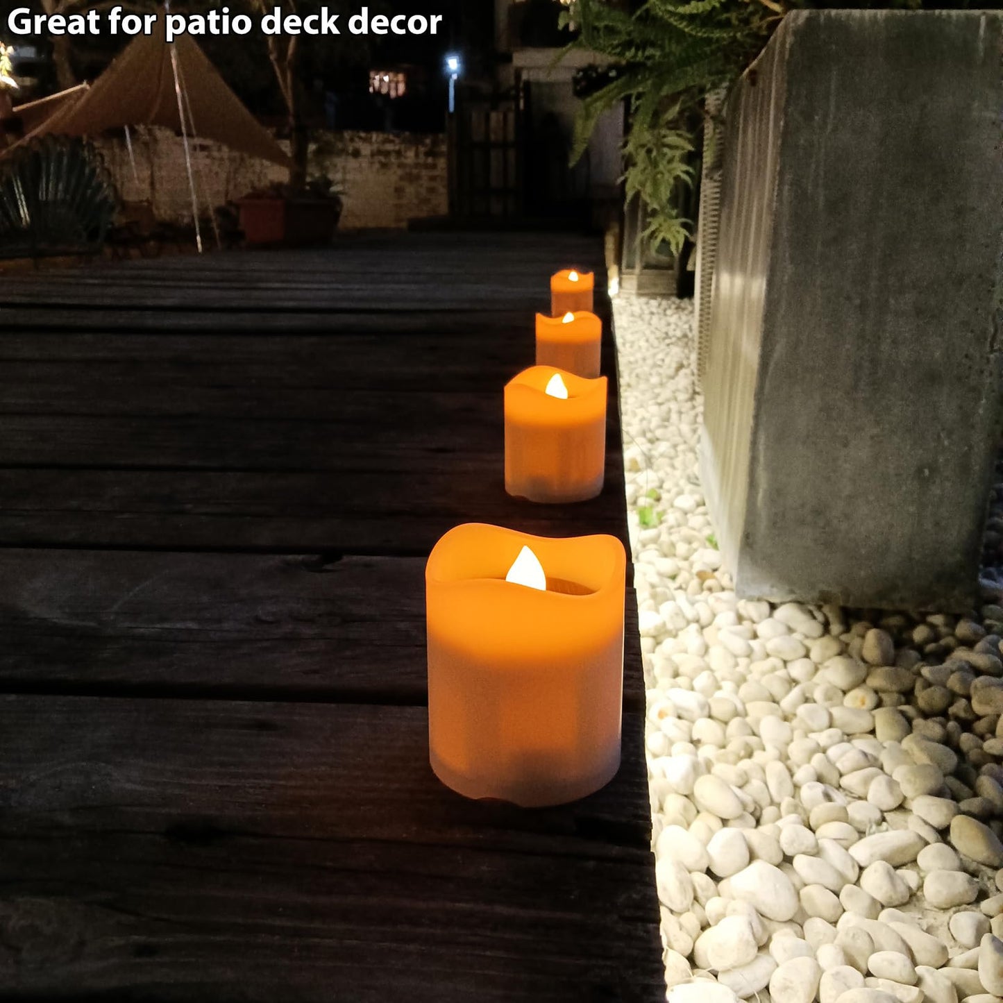 Solar Candles Outdoor Waterproof, 4pcs Rechargeable Dusk to Dawn Little Votive Candles, Flameless Flickering Solar Tea Lights for Patio Yard Deck Pathway Window Outdoor Lantern Decor(Warm Amber)