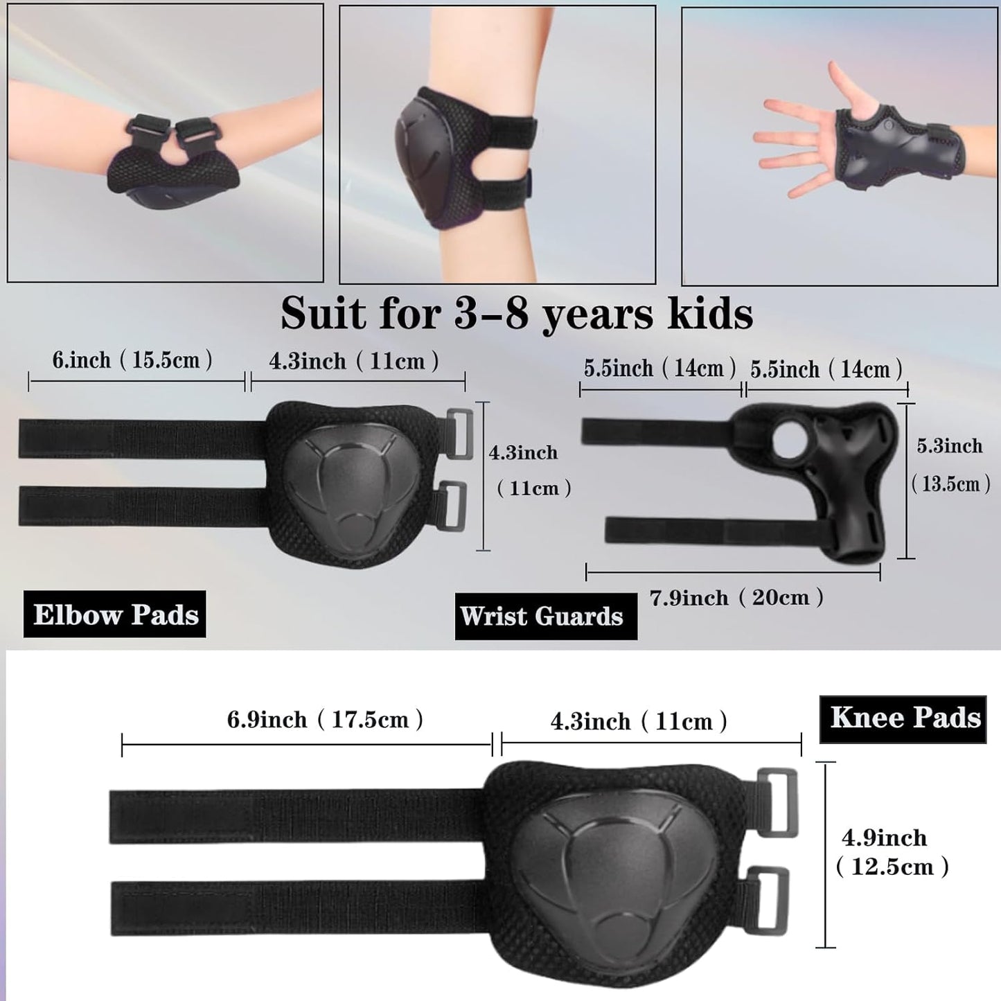 Skiennix Kids Protective Gear Set - Adjustable Knee Pads, Elbow Pads & Wrist Guards | Ages 3-14