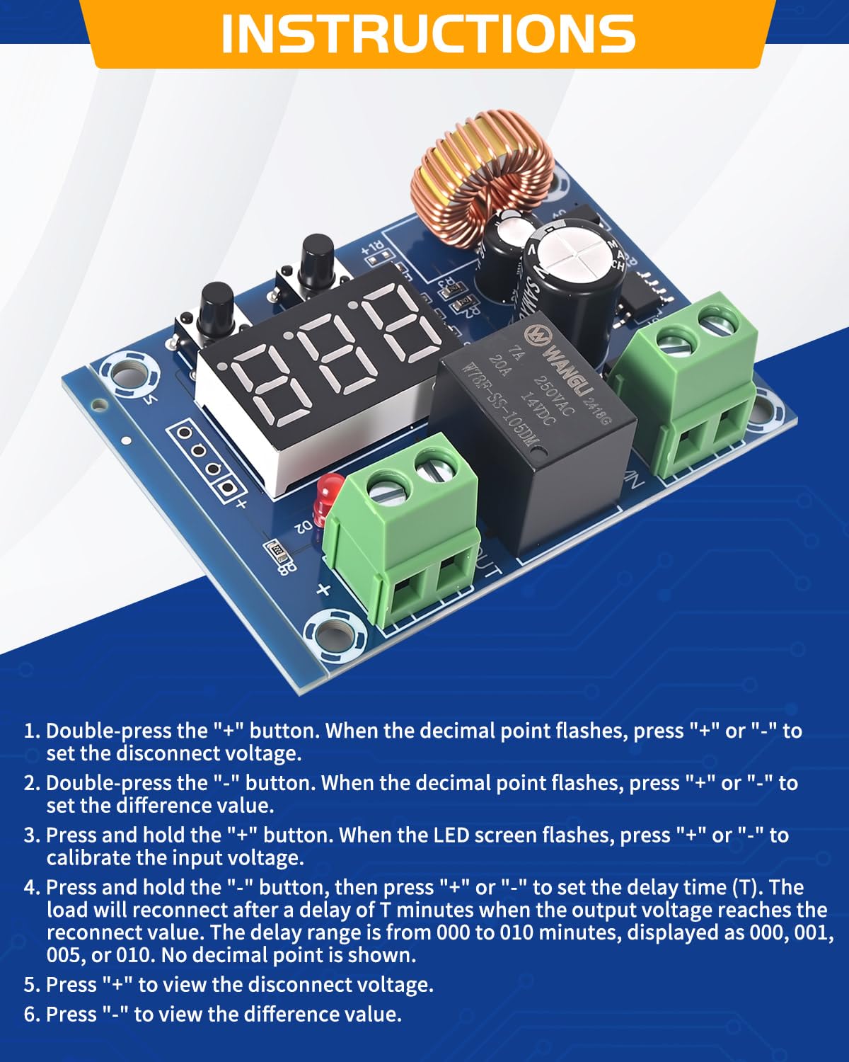 LYLANMO 2PCS DC Voltage Protection Digital Low Voltage Protector Disconnecting Switch Cut-Off Over-Discharge Protection Module for 12-36V Lead Acid Lithium Battery