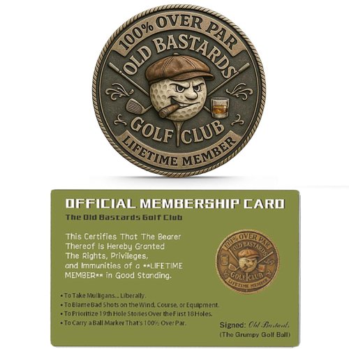 TOPORNEE Over Par Old Bastards Golf Token & Wallet Card Set, Novelty Ball Marker with Whiskey Design, Gag Gifts,Funny White Elephant Gift, Prank Gift for Dad Husband, Boyfriend, Men (1 Set)