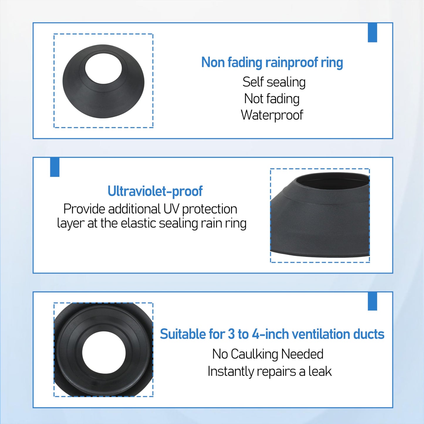14137 3"-4" Rain Collars for No-Calk Roof Flashing, Replacement 3"-4" Roof Vent Boot (Pack of 2)