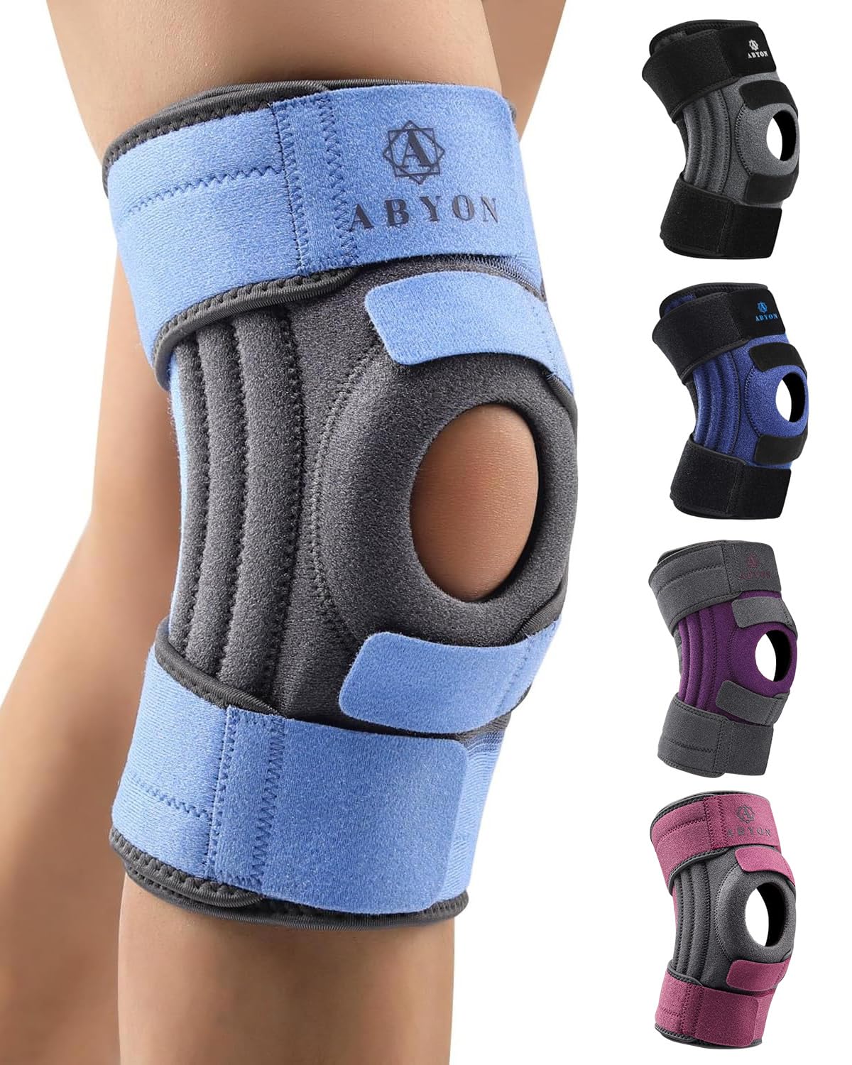 ABYON Knee Brace for Women & Men Meniscus Tear, ACL, Arthritis, Knee Support with Triple Side Stabilizers and Adjustable 360° Wraparound Strap for Maximum Knee Pain Support and Fast Recovery
