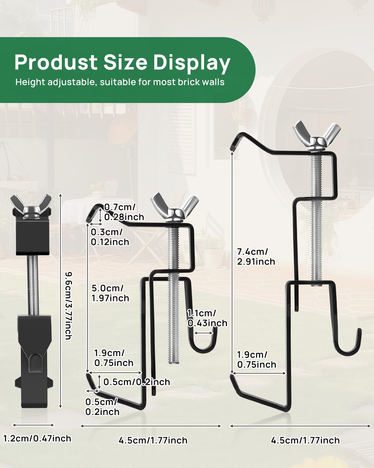 Stalishare Brick Clips, Brick Hangers Hooks for Hanging Outdoors No Drill, 1.97-2.91 inches Adjustable Brick Wall Clips, Metal Brick Picture Hangers No Damage (Pack of 4, Black)