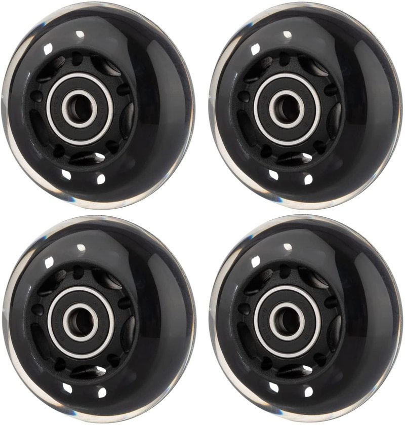 AOWESM 64mm Inline Skate Wheels 82a w/Bearings ABEC-9 for Rollerblade, Pelican Storm Case, Roller Board Bag, Carry-on Luggage Suitcase, Water Rower Seat, Steady Rest Wood Lathe, etc (4 Pack) (Black)