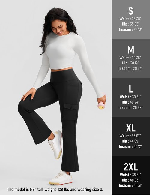 ISEEGZ Women's Hiking Pants Fleece Lined High Waisted Thermal Flare Leggings for Women 6 Pockets Outdoor Travel Casual A-Black