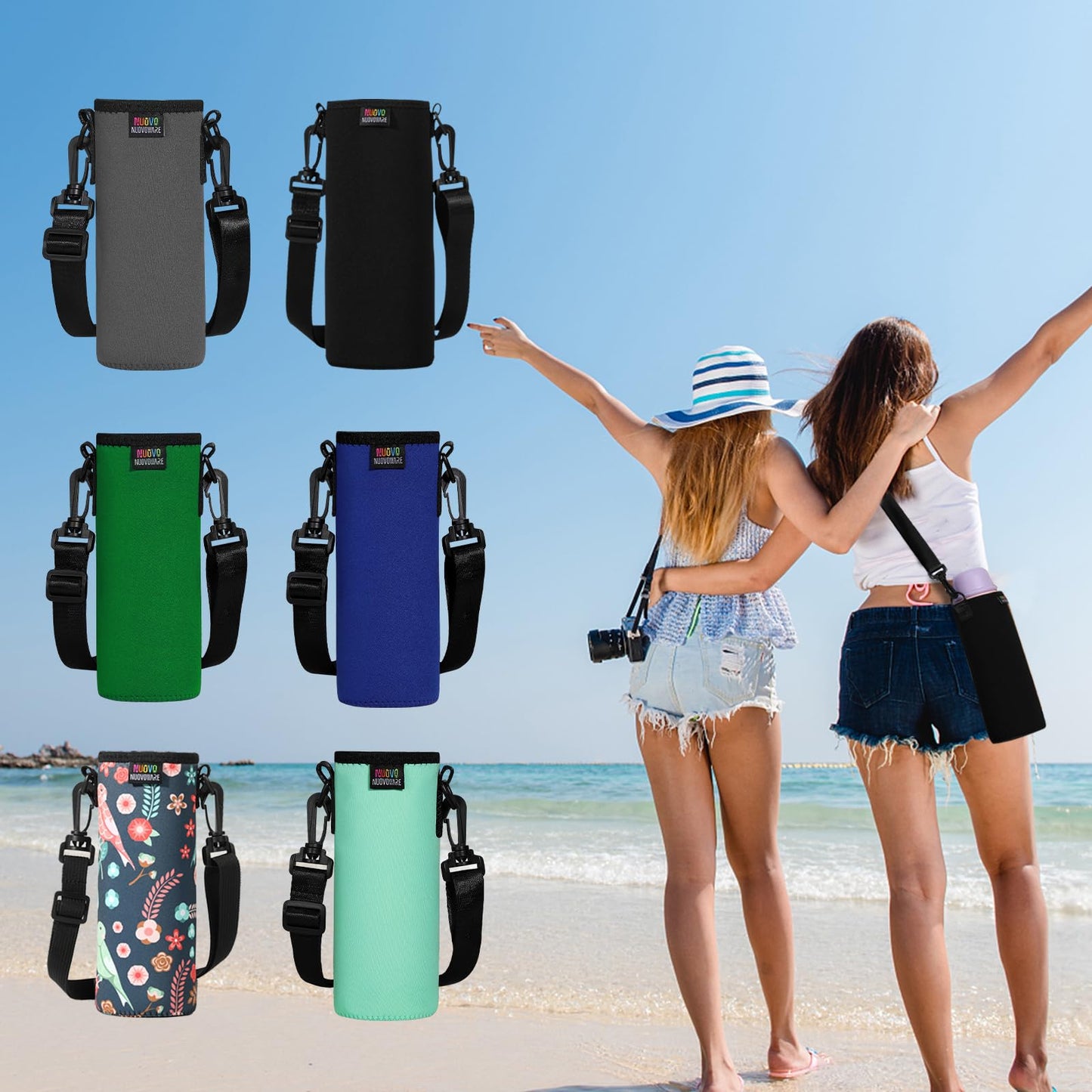 Nuovoware Water Bottle Carrier Bag, Premium Neoprene Portable Insulated Water Bottle Sling Holder Bag 1200ML with Adjustable Shoulder Strap for Hiking, Mint Green