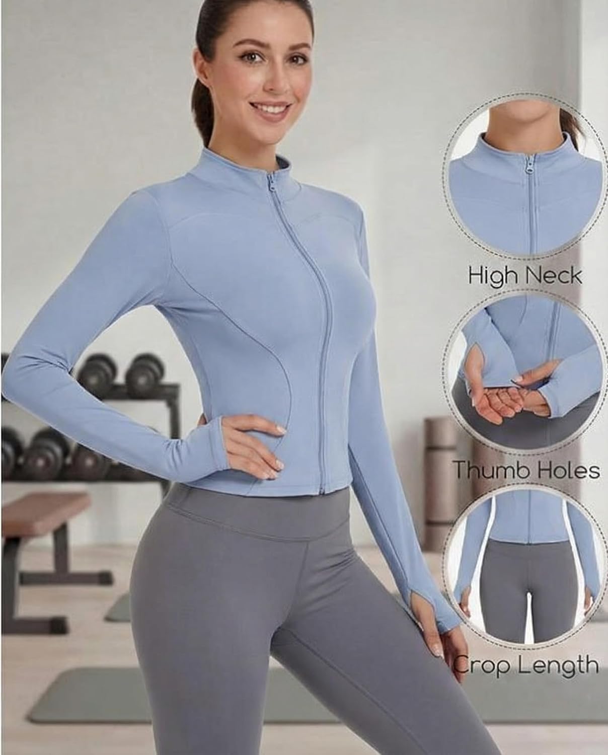 Shyyween Women's Workout Jacket - Slim Fit Cropped Zip-Up Athletic Tops | 3 Pack for Gym & Yoga