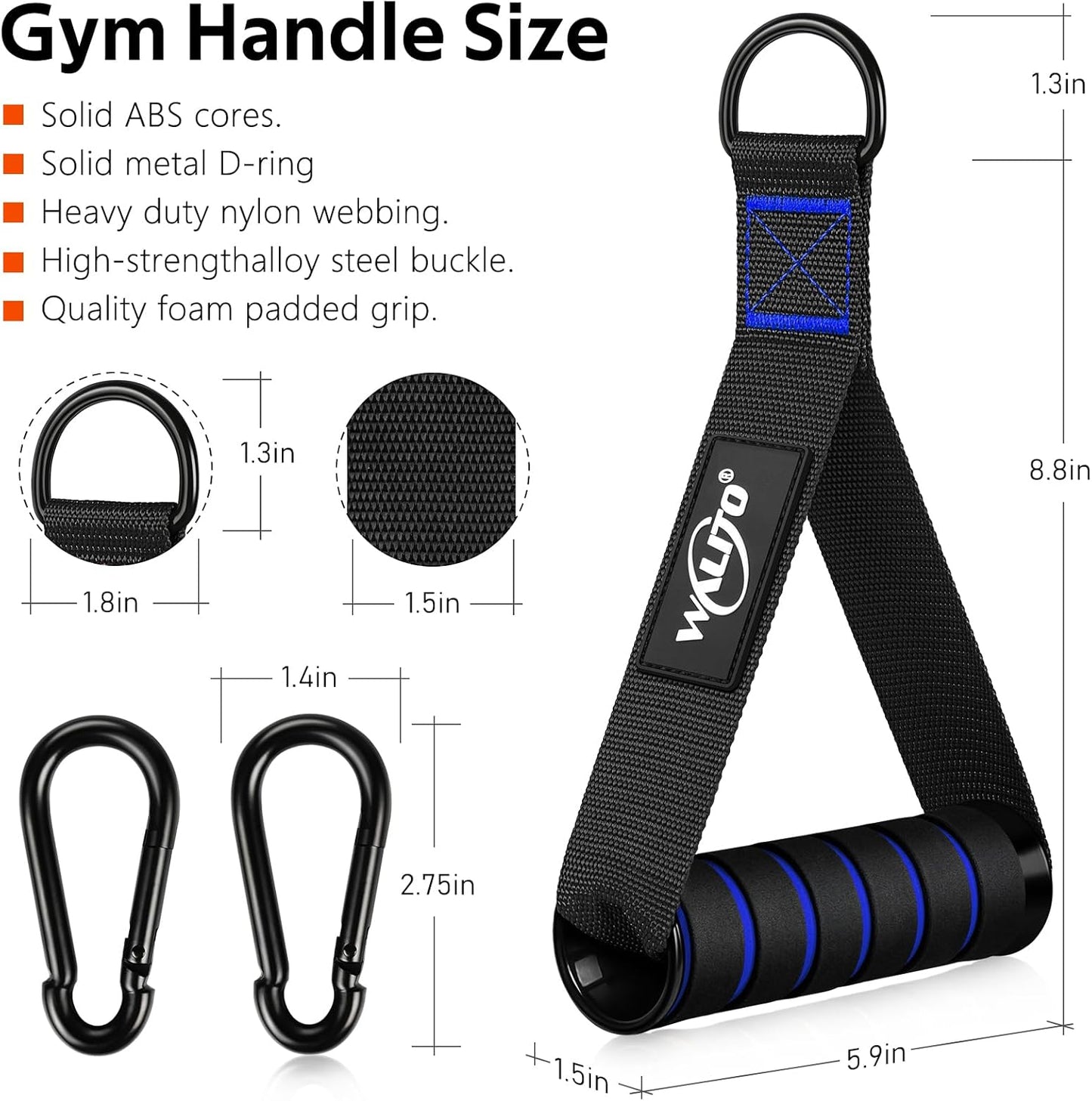 WALITO Exercise Handles - Heavy Duty Cable Machine Attachments for Home Gym | Pulley & Resistance Bands