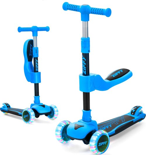 JOVA ZIFFY 2-in-1 Toddler Scooter - Foldable Light-Up Design for Kids 3-12 | Adjustable Height, Anti-Slip Deck