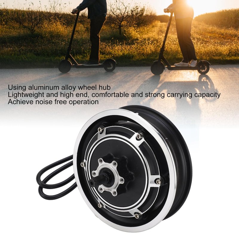 YYQTGG Electric Scooter Hub Motor 48V 100W Electric Brushless Disc Brake Hub Motor for 10 Inch Outer Tire, Aluminum Alloy Wheel
