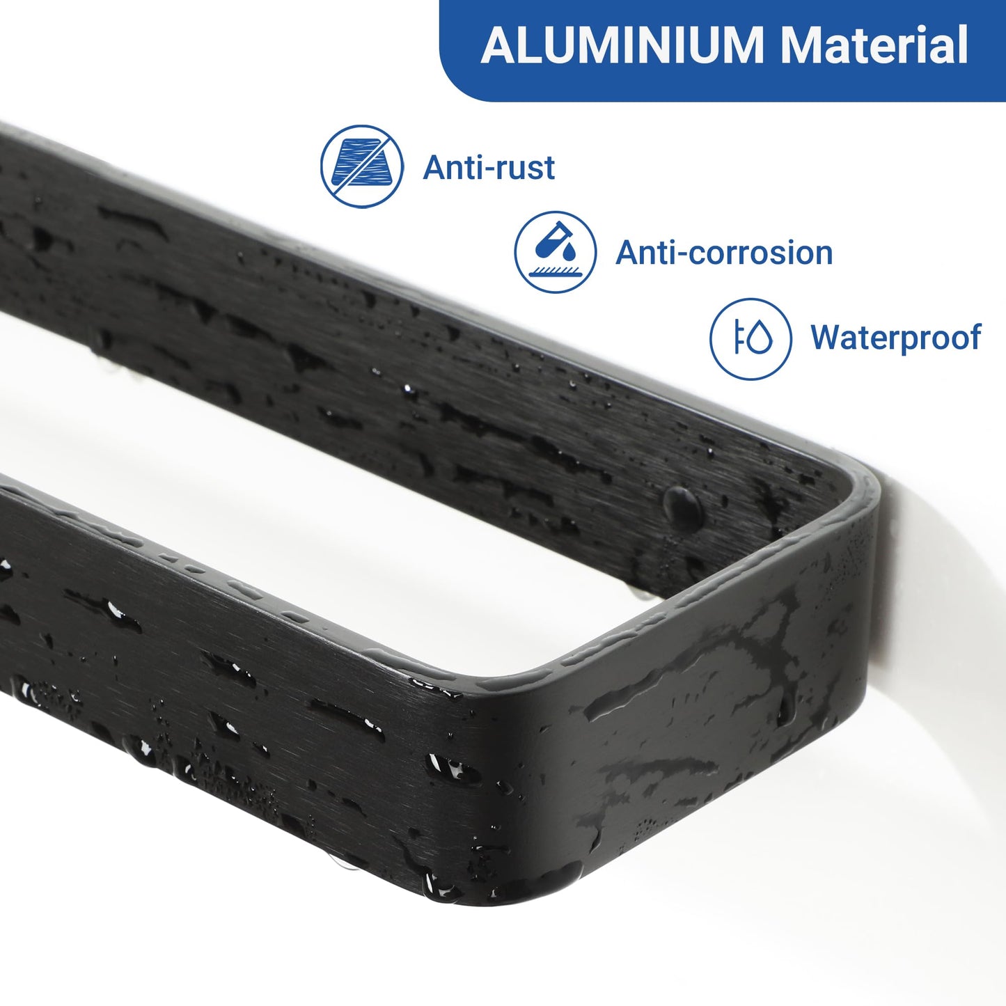 SAYAYO Matte Black Hand Towel Holder for Bathroom Wall, 8 Inch Self Adhesive Towel Bar Hand Towel Rack Square Heavy Duty