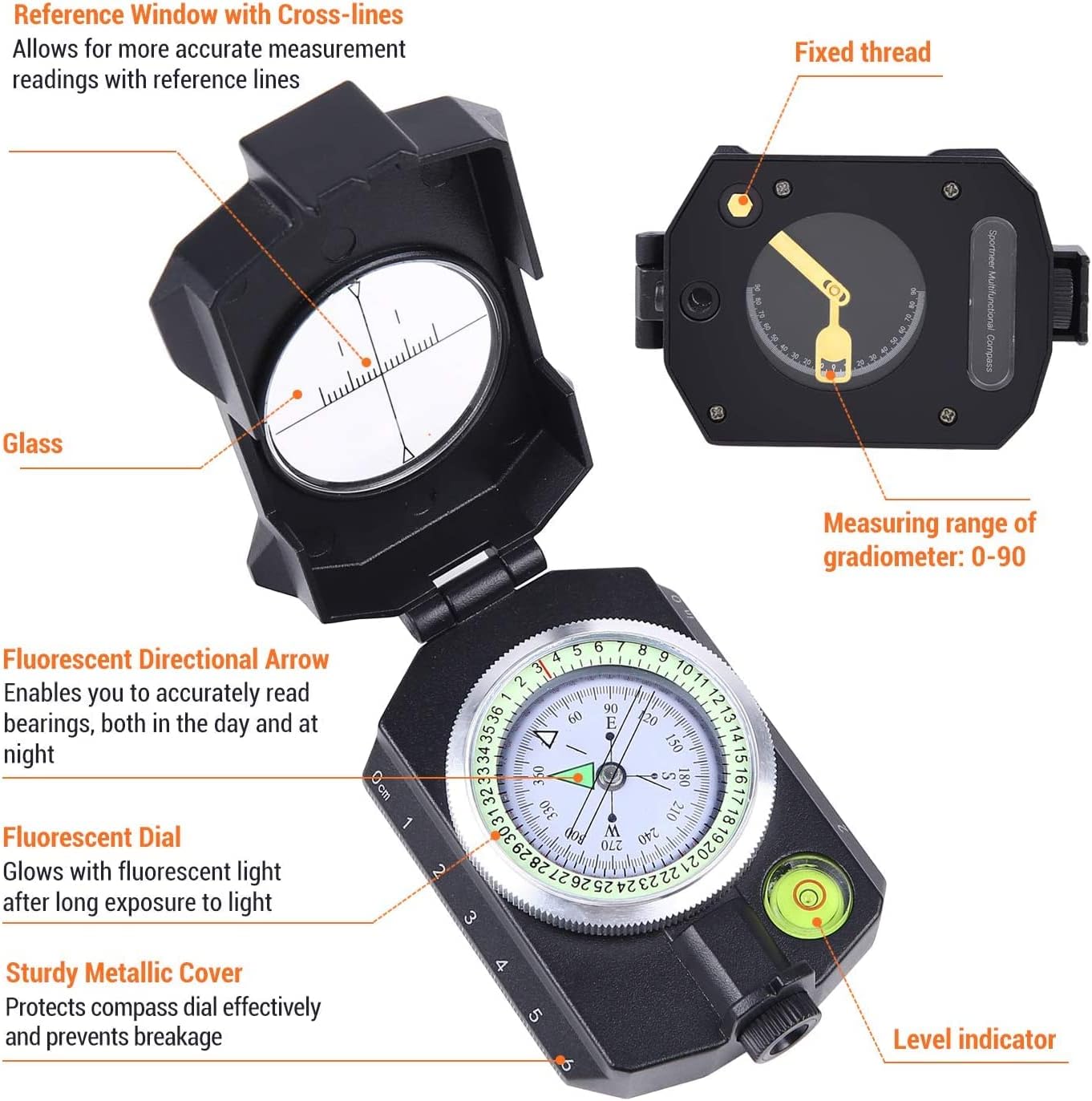 Sportneer Multifunctional Compass - Army Green & Black with Inclinometer for Camping & Hiking