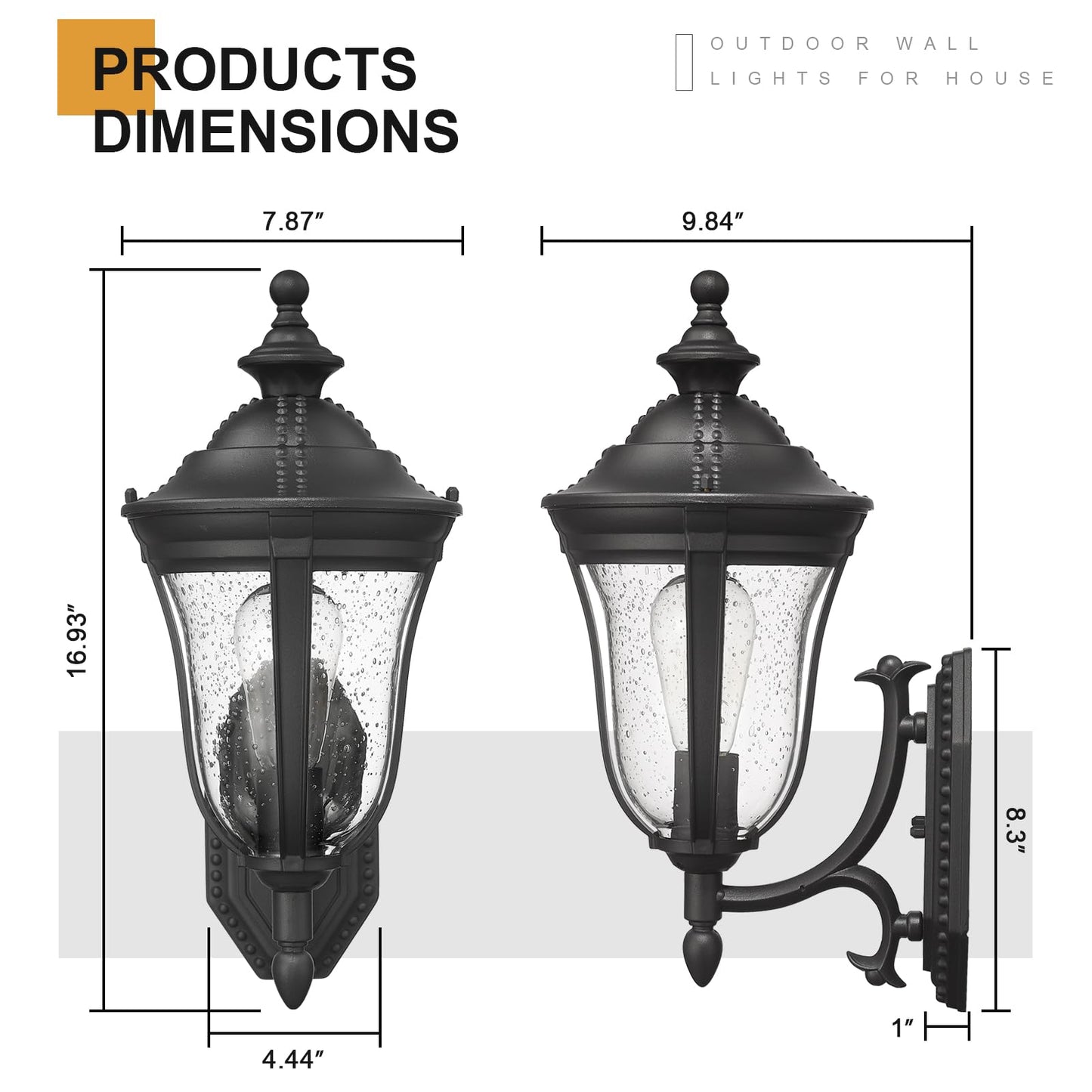 Luminzone Outdoor Wall Lantern, Outdoor Lights Fixtures Wall Mount Exterior Porch Lights, with Seeded Glass, Modern Outside Wall Sconce Lights Waterproof for House Front Porch Patio Garage