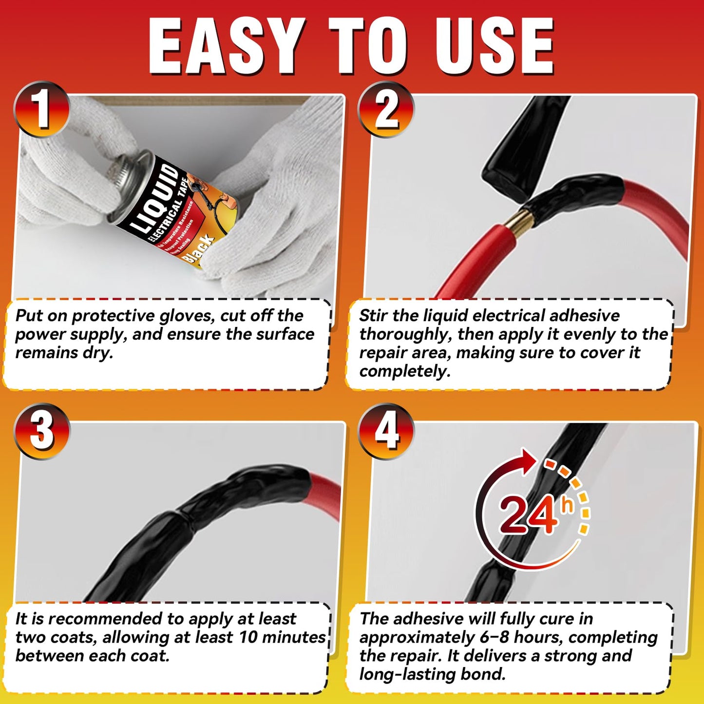 Liquid Electrical Tape, 125ml Waterproof Sealing Glue, Wire Insulation Rubber, Black Electrical Tape Glue Used for Wires & Cables, Plug, Circuit Board, Automotive, Marine