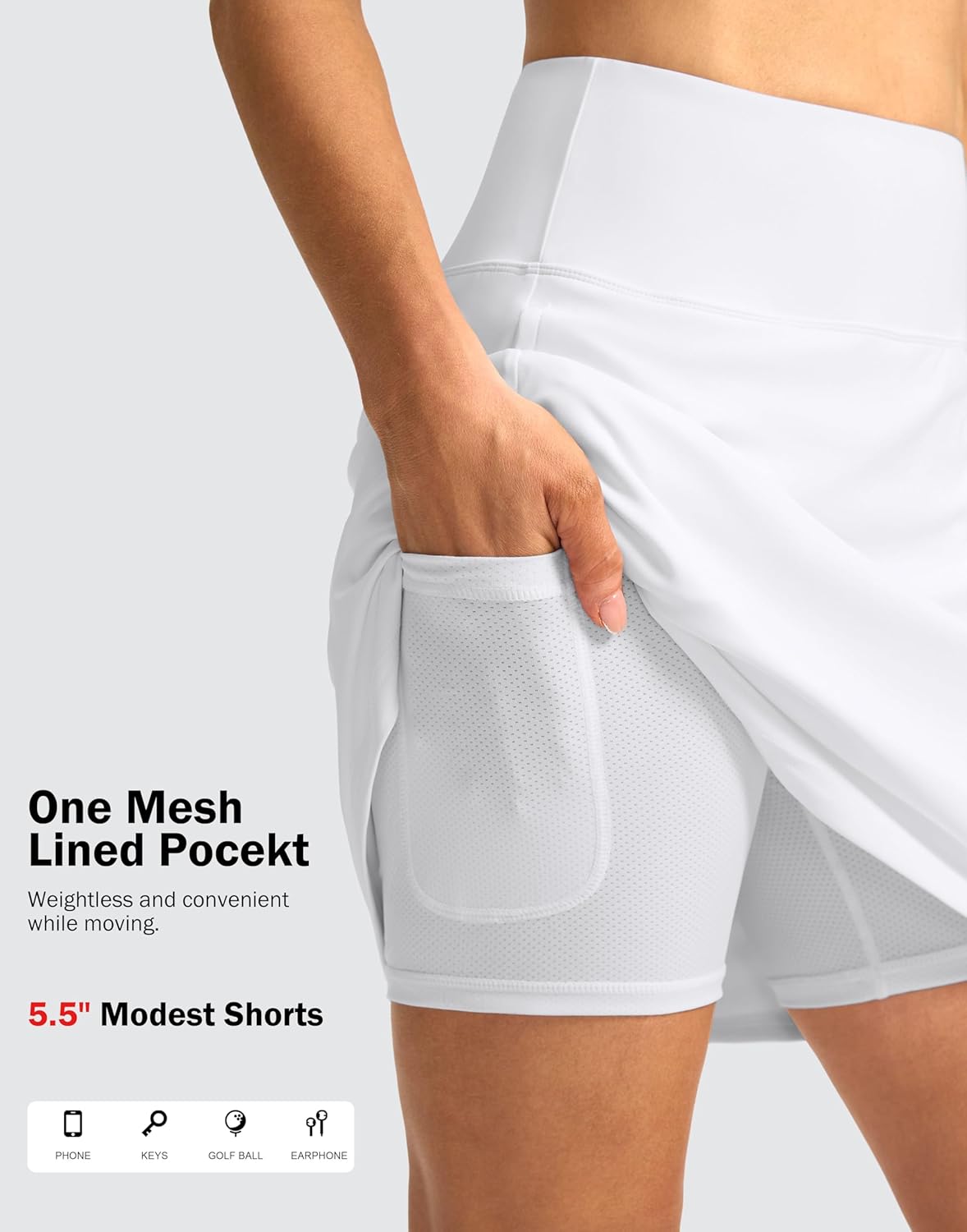 SANTINY Women's Athletic Skorts - High Waist Tennis Skirt with 3 Pockets for Summer Travel