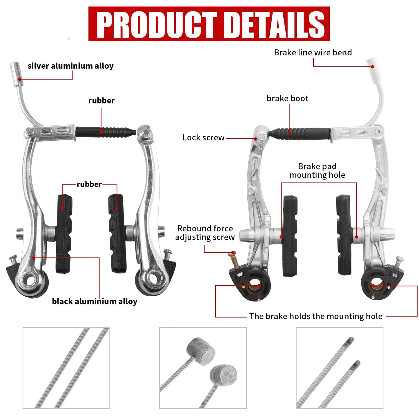 RAHQHD Complete Bike Brakes Set，Inner and Outer Callipers Cables Lever Kit ，Universal Bike Front and Rear MTB Brake with Multi-Tool Wrenches Black