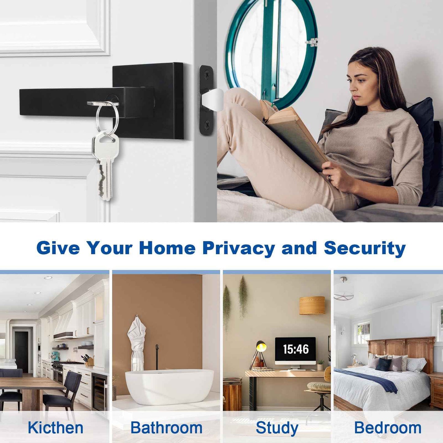 Estmoon Entry Door Handle, Black Door Knob with Lock and Key, Entrance Front Door Lock Heavy Duty Keyed Exterior Door Knob for Bedroom, Bathroom, Front Door, Office, 1 Pack