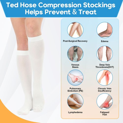 2Pairs Ted Hose Compression Stockings for Women and Men, Anti Embolism Compression Stockings, Surgical Compression Stocking, 15-20 mmHg Compression TED Hose with Inspect Toe Hole (Knee High, L)
