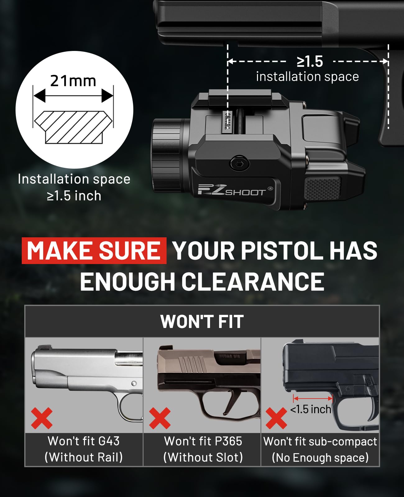 EZshoot 500 Lumens Pistol Light Compatible with GL and Picatinny Rail