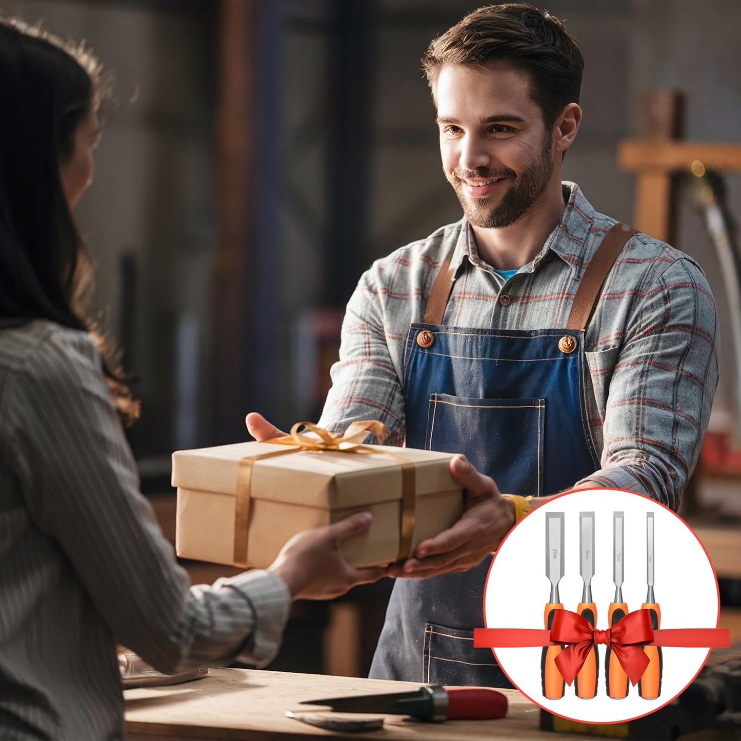 4 Piece Wood Chisel Sets Woodworking Tools Set, Wood Chisels for Woodworking with Steel Hammer End, Wood Tools Chisel Set Woodworking with Ergonomic Plastic Handle