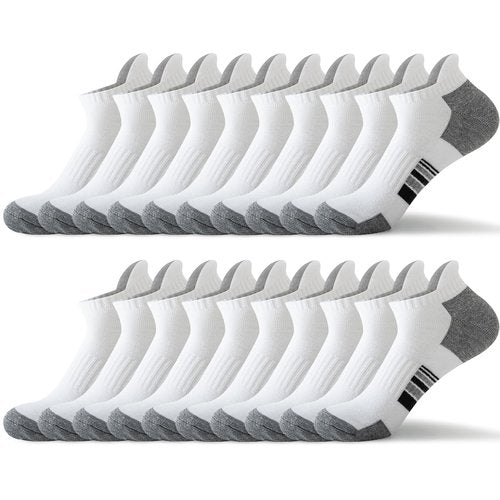 JOYNÉE 10 Pairs Mens Athletic Ankle Socks Running Low Cut Socks for Men with Tab,White,Sock Size:10-13
