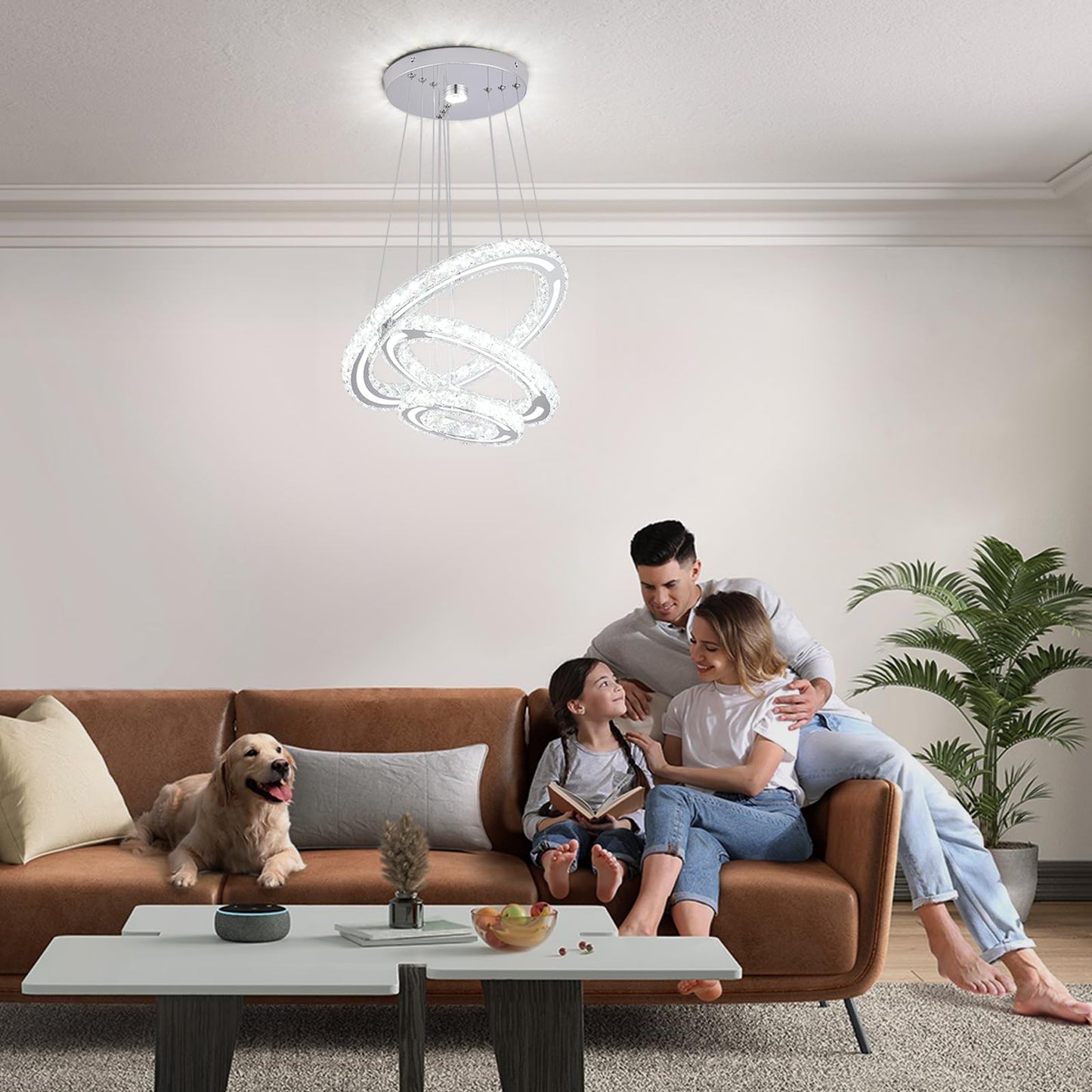 FRIXCHUR LED Chandeliers Crystal Chandelier Modern Ceiling Light Fixture 3 Ring Adjustable Pendant Light Chandelier for Bedrooms Living Room Dinning Room (Cool White)