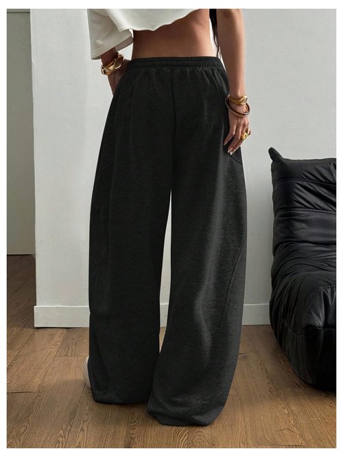 GORGLITTER Women's Y2K Baggy Sweatpants Wide Leg Barrel Pants Elastic Waist Oversized Drawstring Sweats Black X-Large