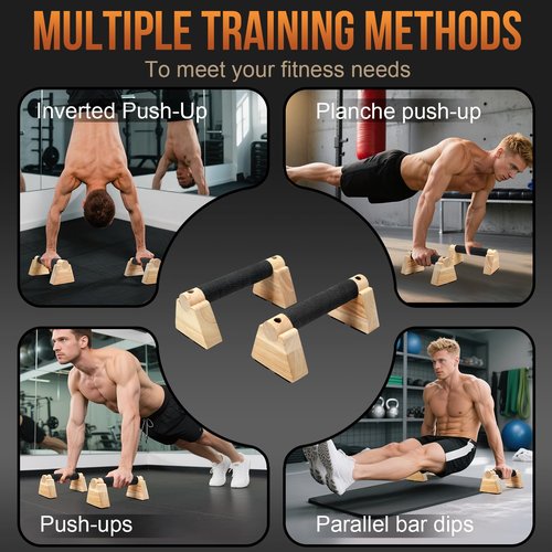 Parallettes Bars for Handstands and Push-ups – Durable Training Equipment for Core Strength, Balance, Dips, and Calisthenics – Includes 2 Sets of Anti-Slip Mats and Straps