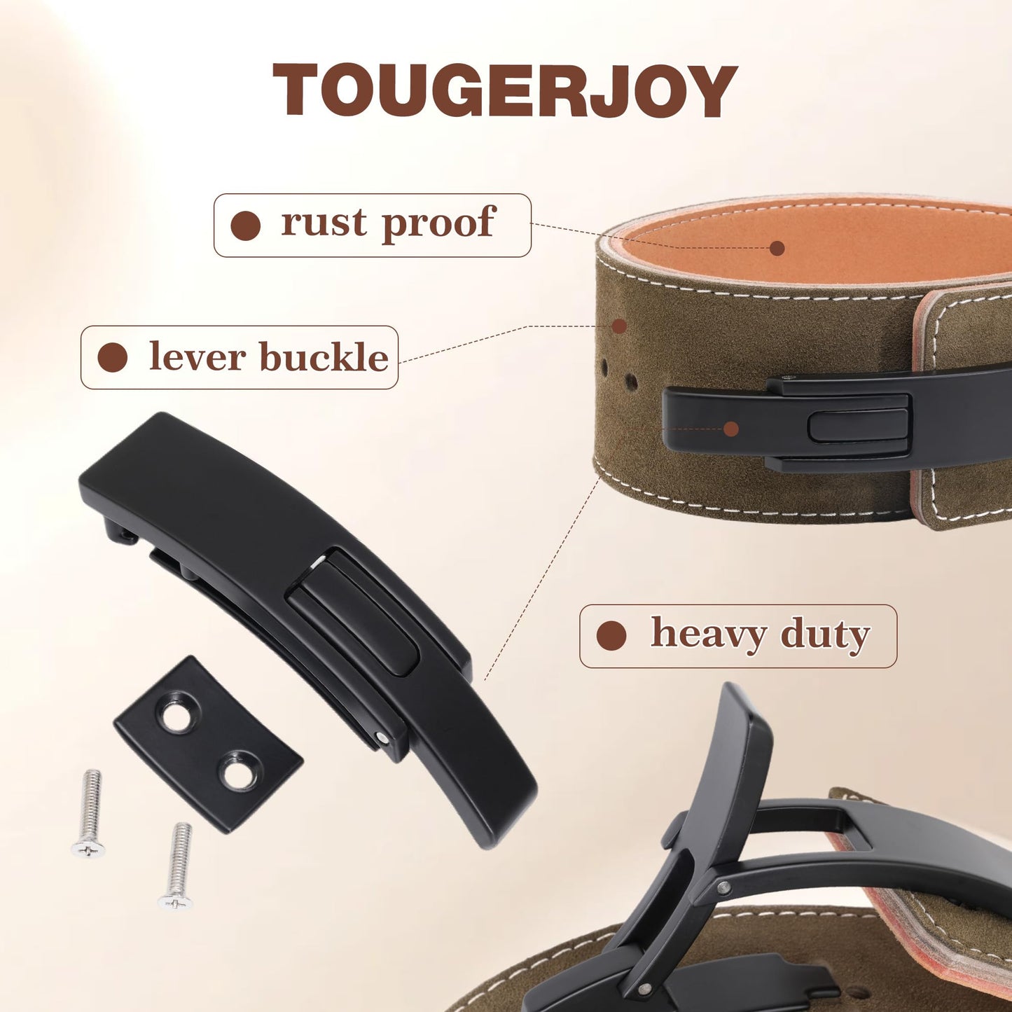 TOUGERJOY 10MM Weight Power Lifting Leather Lever Pro Belt Gym Training Black-Weightlifting Belt for Men and Women – Support Back and Core During Heavy Powerlifting Deadlifts and Squats