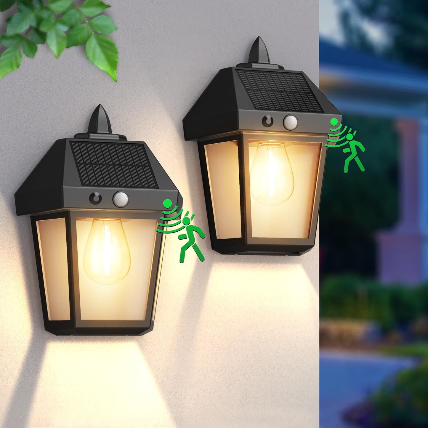 Solar Wall Lights Outdoor with 3 Modes, Dusk to Dawn Motion Sensor Solar Lights Outdoor Waterproof Patio Lights for Porch Front Door Garage Yard (2)