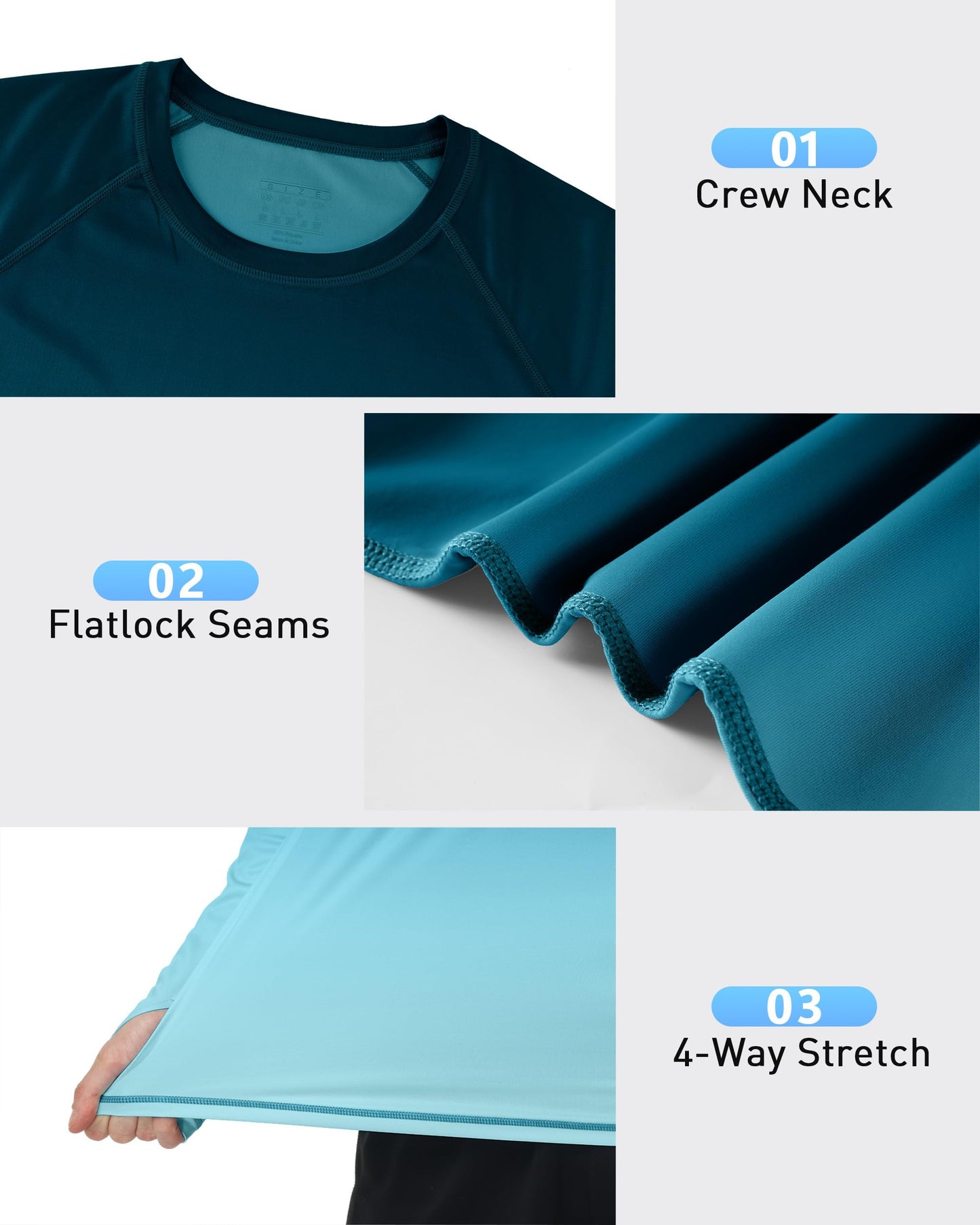 Roadbox Men's UPF 50+ Swim Rash Guard, Long Sleeve UV Sun Protection SPF Shirts, Quick Dry Lightweight Water T-Shirt for Diving Beach Surfing Fishing (L)