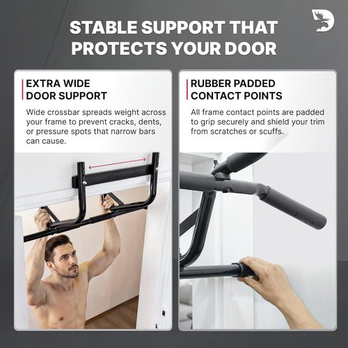 DMoose Fitness Pull Up Bar - 250 Lbs Capacity, No Screwing, Multi Padded Grips | Doorway Chin Up Bar