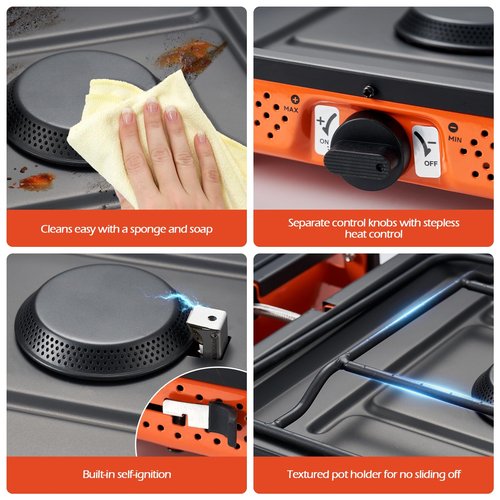 Odoland Portable 2 Burner Camping Stove Propane 17000 BTU/h Gas Stove Collapsible Backpacking Stove for Indoor Outdoor Cooking Hiking and Picnic