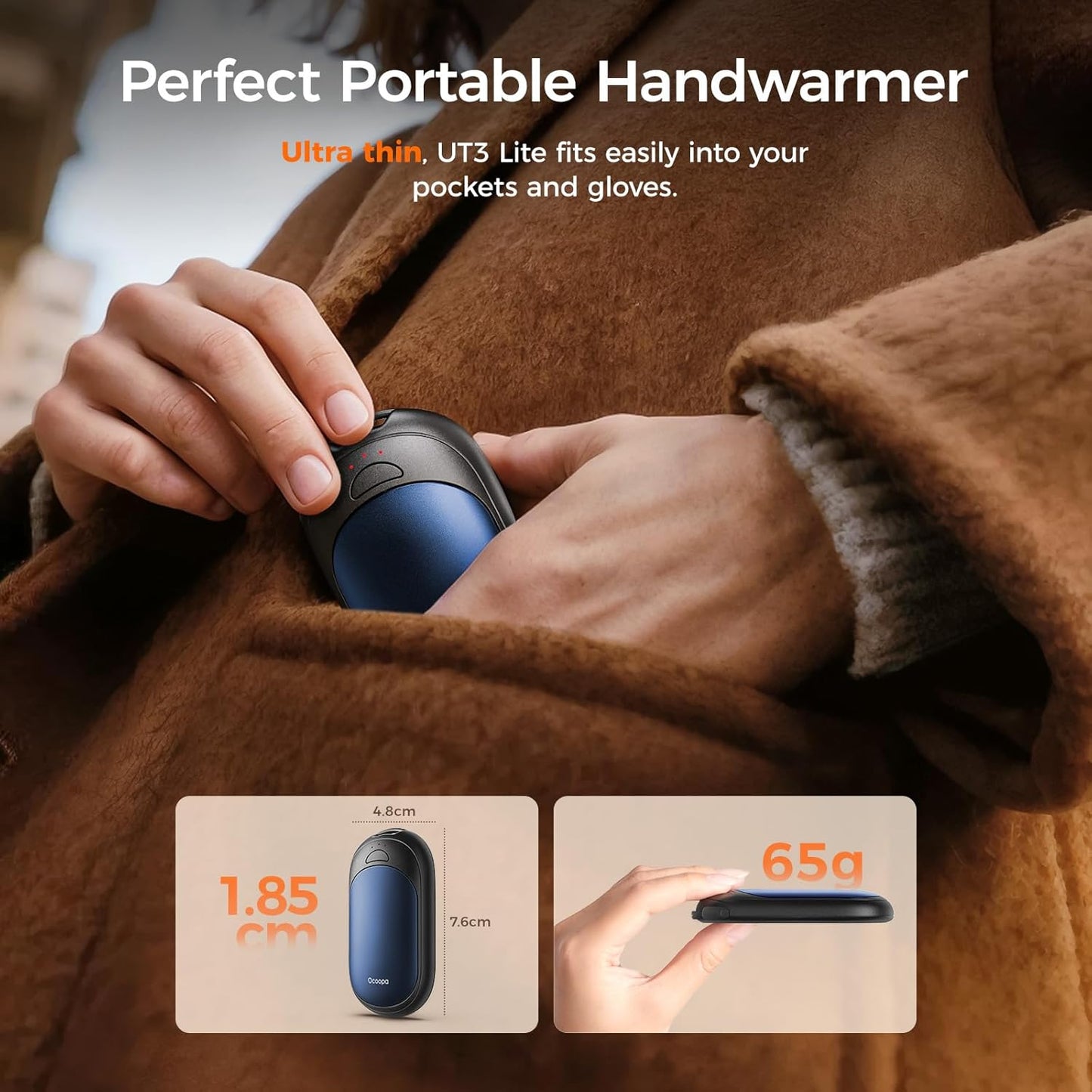OCOOPA Rechargeable Magnetic Hand Warmers - 3 Heat Settings, Pocket-Sized, Lasts Up to 8 Hours | Perfect for Outdoor Activities