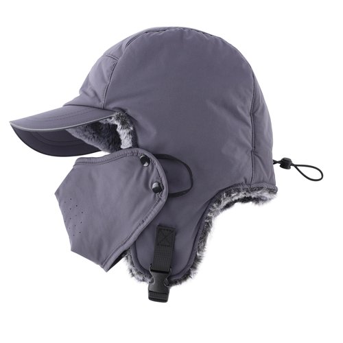 Home Prefer Waterproof Mens Faux Fur Trooper Trapper Hat Hunting Warm Winter Hat with Ear Flaps Visor Face Mask (US, Alpha, One Size, Dark Grey)