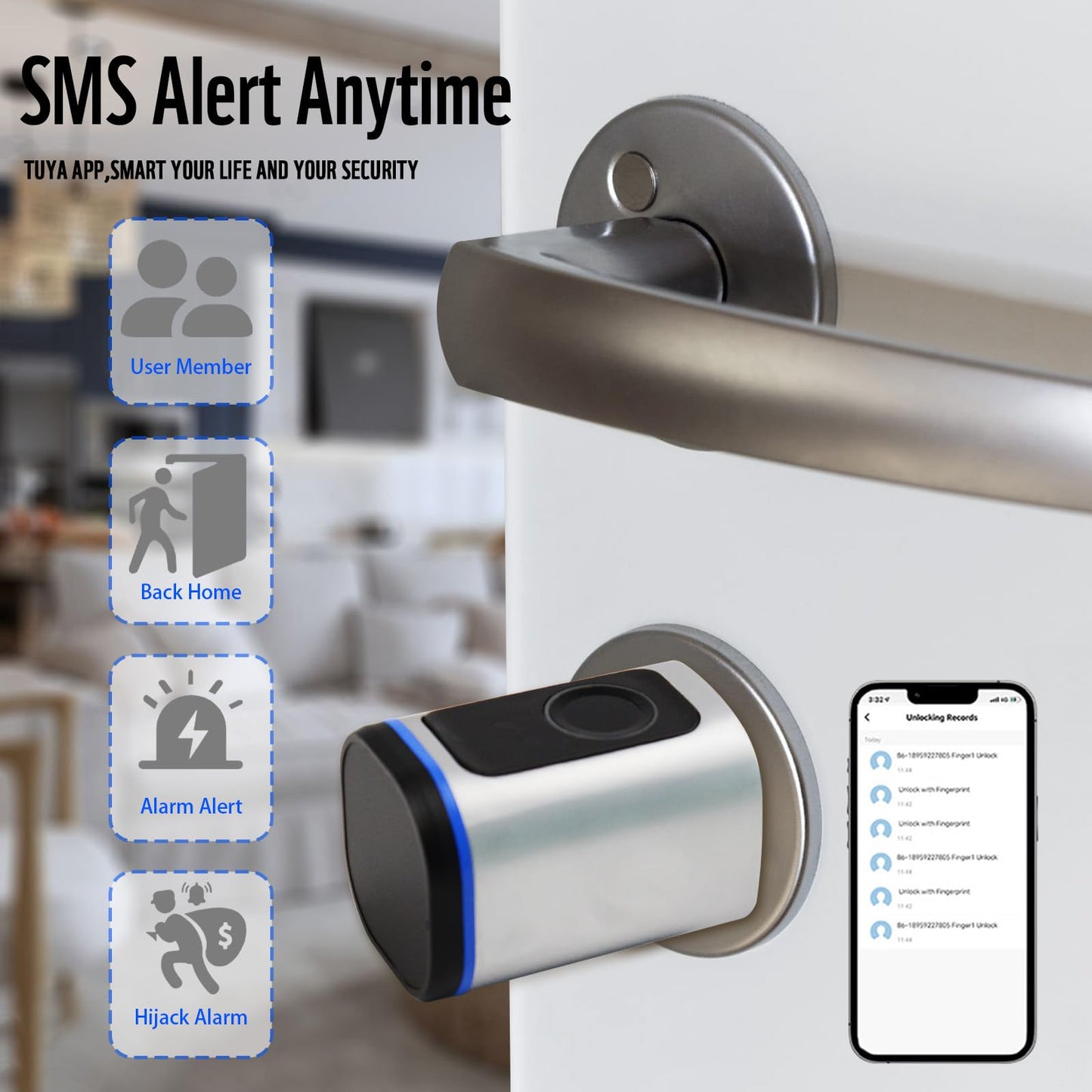 Intelligent Door Locks Fingerprint IC Card Key Cell Phone Application Household Intelligent Electronic Locks Applicable to Wooden Iron Security Door