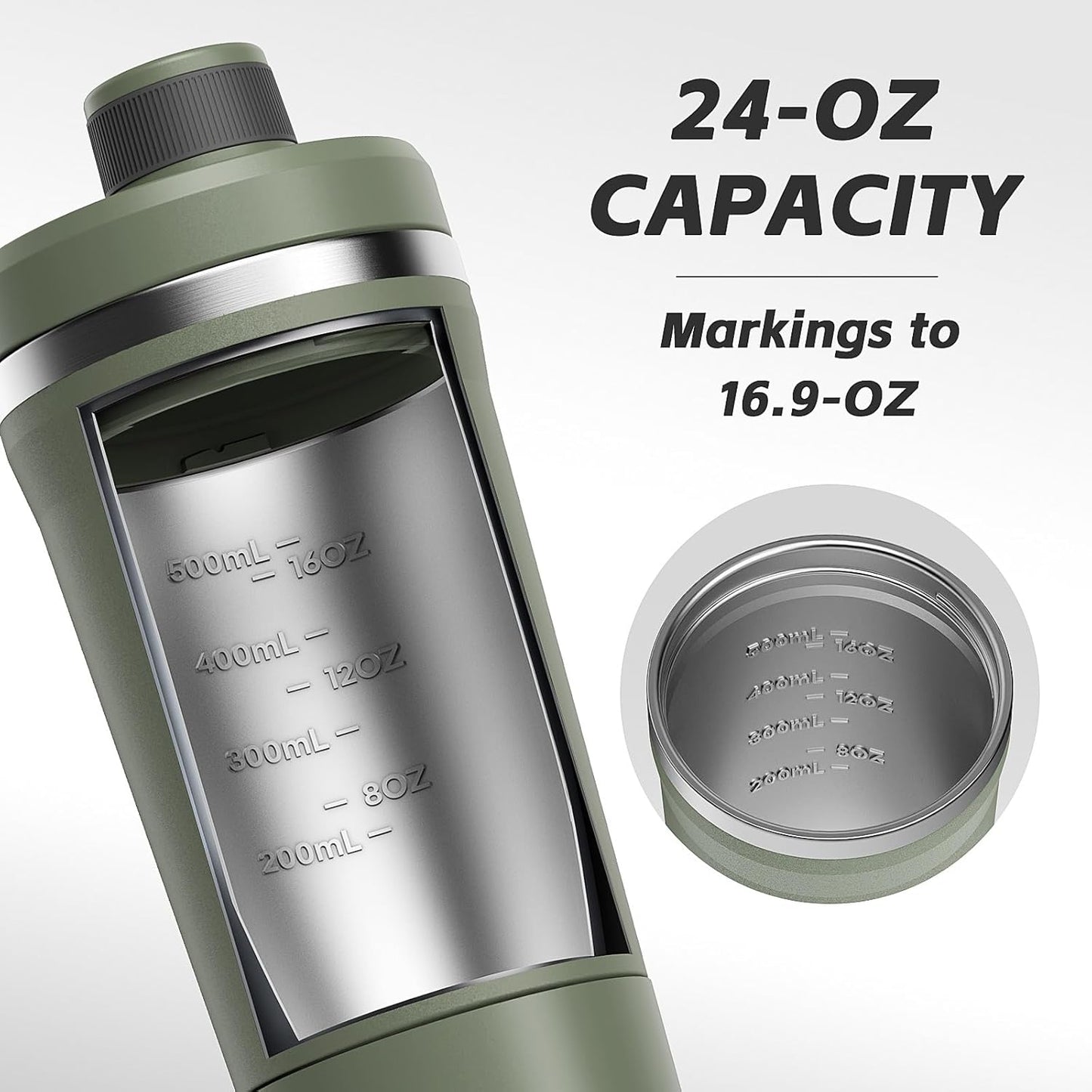 PROCHAIN Insulated Stainless Steel Shaker Bottle - Leak-Proof 24 oz Metal Cup for Protein Shakes | Ideal for Gym Sports